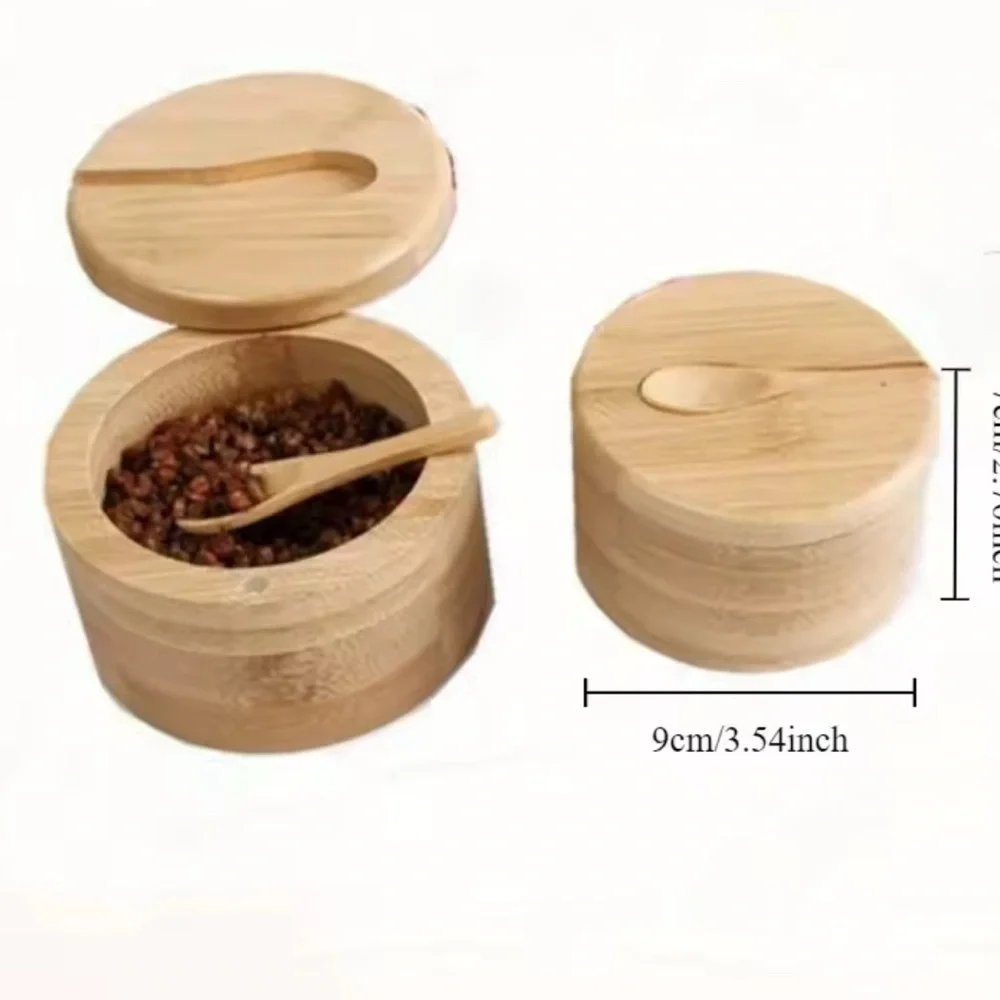 BAMBOO Natural Bamboo one Salt Box with Spoon